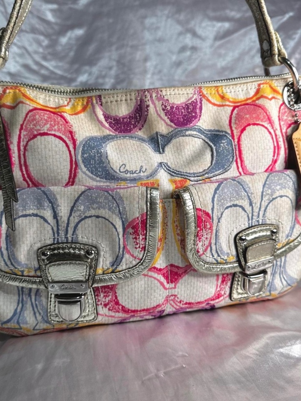 Vintage Y2K Coach Signature Scribble Poppy Multi Color Shoulder Bag